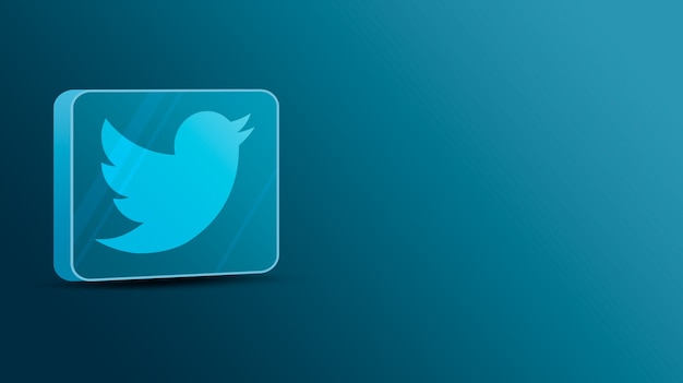 Logotipo do Twitter em uma plataforma de vidro 3d