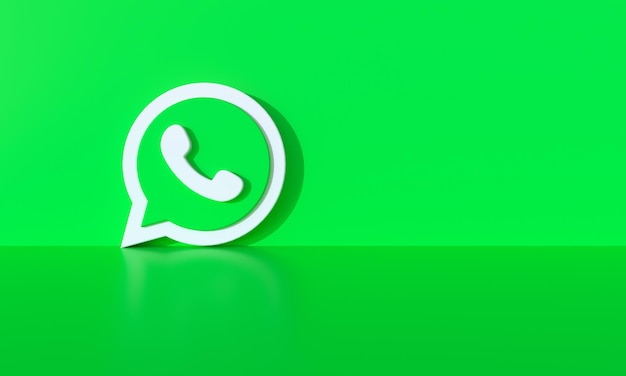 Logotipo do Whatsapp no fundo da parede verde com sombra dura e espaço para texto e gráficos renderização em 3d