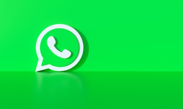 Logotipo do whatsapp no fundo da parede verde com sombra dura e espaço para texto e gráficos renderização em 3d