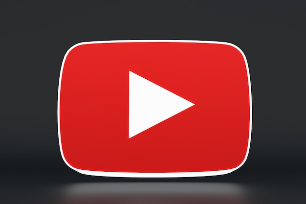 Logotipo do Youtube e design 3D do player de vídeo ou interface do player de mídia de vídeo