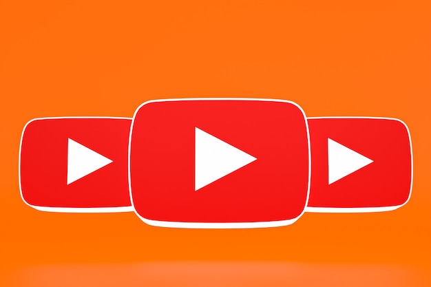 Logotipo do Youtube e design 3D do player de vídeo ou interface do player de mídia de vídeo