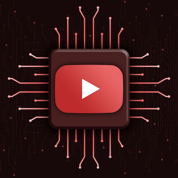 Logotipo do youtube em fundo 3d realista de tecnologia de cpu