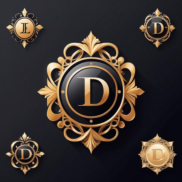 Foto un logotipo dorado y dorado con la letra d en él