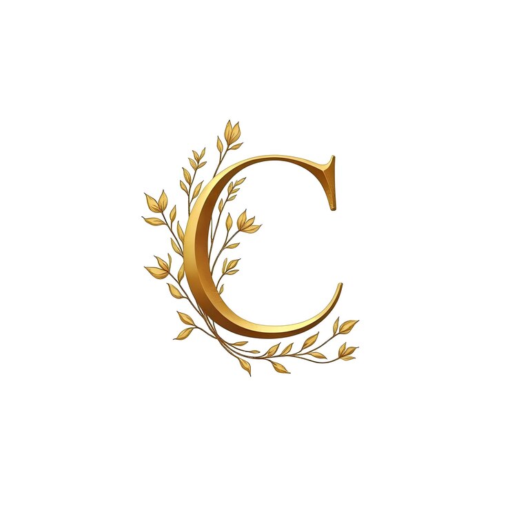 Foto logotipo elegante de letra c com desenho floral dourado