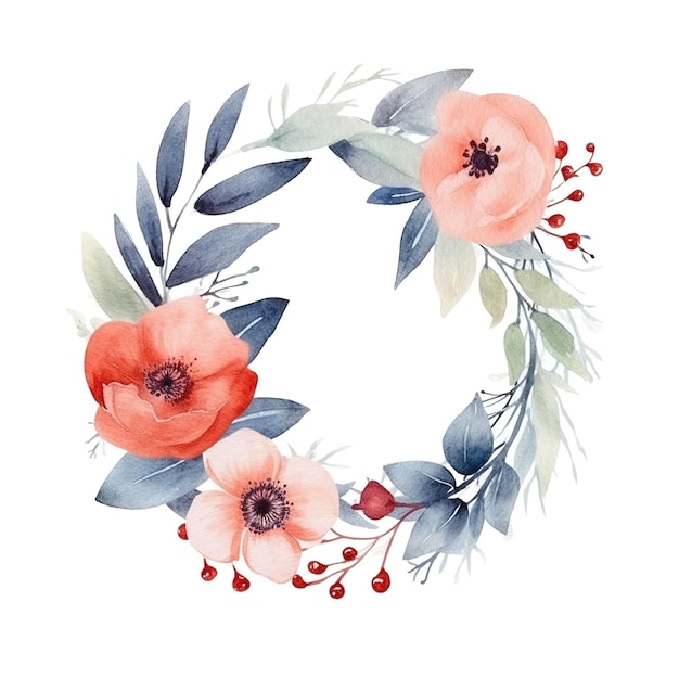 Logotipo em aquarela com flores e folhas em arranjo mínimo