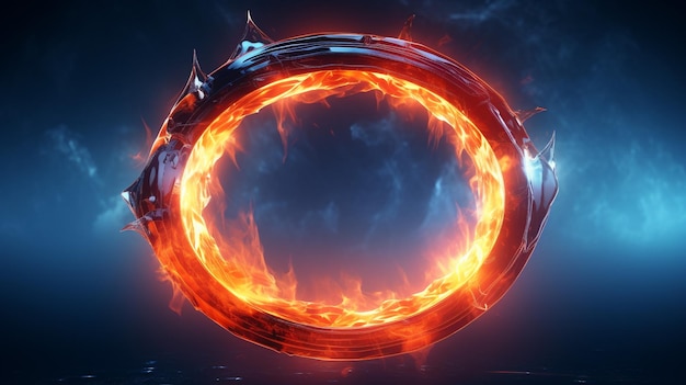 Logotipo em chamas revela anel de gelo e efeito de fogo