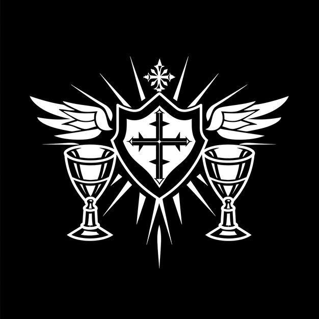 Logotipo del emblema de los Caballeros Templarios con cruces y cálices para De Tshirt Tatuaje Tinta Contorno Diseño CNC