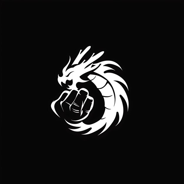 El logotipo del emblema de Fighting Game Award con un puño y un dragón para el diseño creativo de tatuajes CNC