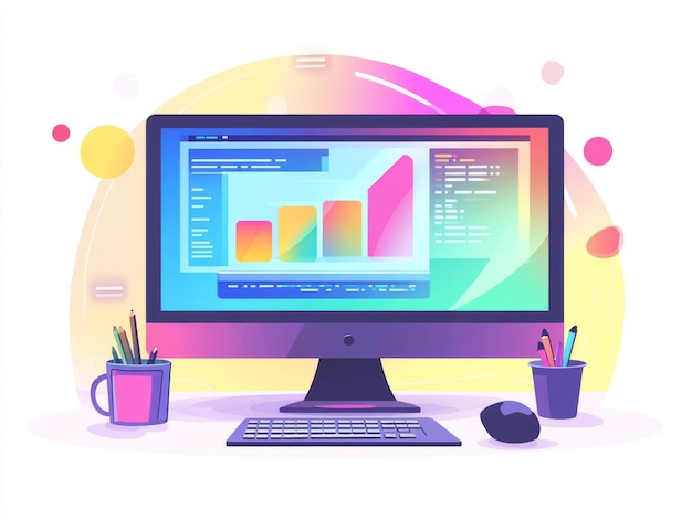 Logotipo de la empresa creadora del sitio web con monitor y código del sitio web