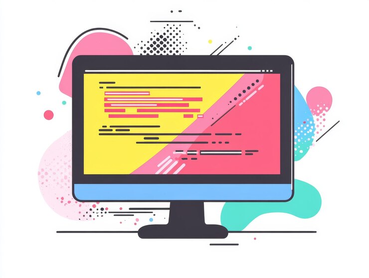 Foto logotipo de la empresa creadora del sitio web con monitor y código del sitio web