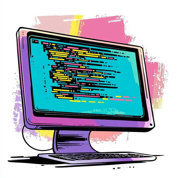 Logotipo de la empresa creadora del sitio web con monitor y código del sitio web