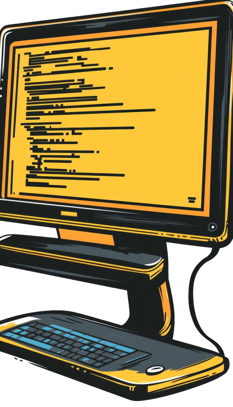 Foto logotipo de la empresa creadora del sitio web con monitor y código del sitio web