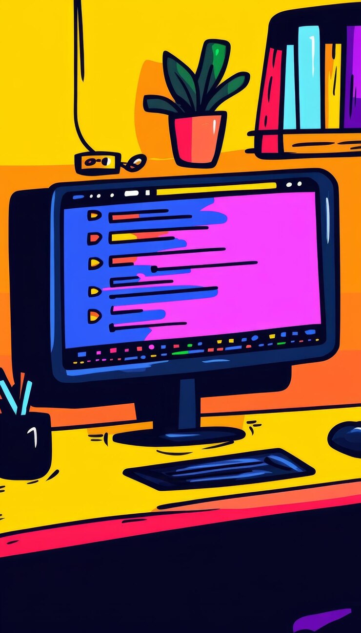 Foto logotipo de la empresa creadora del sitio web con monitor y código del sitio web