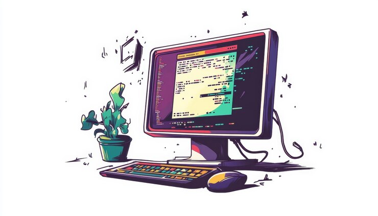 Foto logotipo de la empresa creadora del sitio web con monitor y código del sitio web