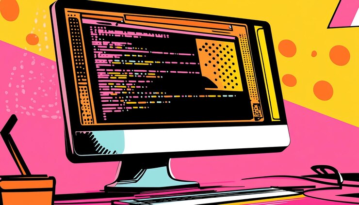 Foto logotipo de la empresa creadora del sitio web con monitor y código