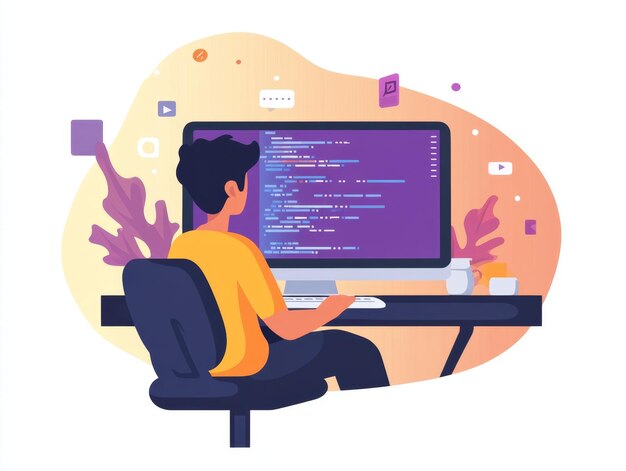 Logotipo de la empresa creadora del sitio web con monitor y código