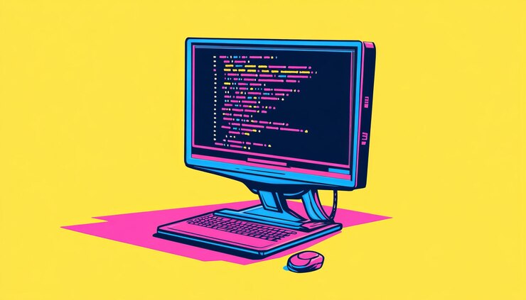 Foto logotipo de la empresa creadora del sitio web con monitor y código
