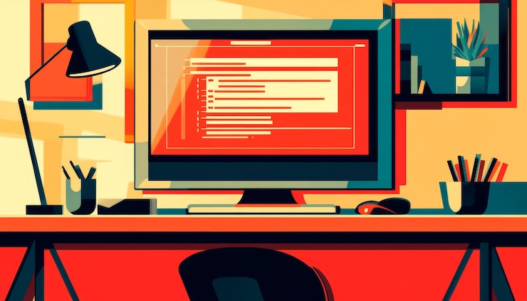 Foto logotipo de la empresa creadora del sitio web con monitor y código