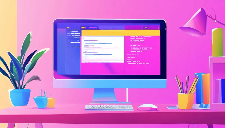 Foto logotipo de la empresa creadora del sitio web con monitor y código