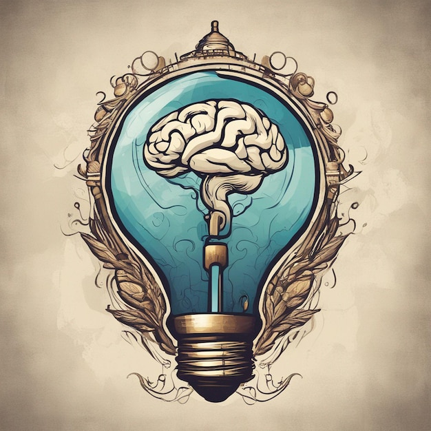 Logotipo para empresa donde la imagen es una bombilla con forma de carabela y un cerebro en su interior