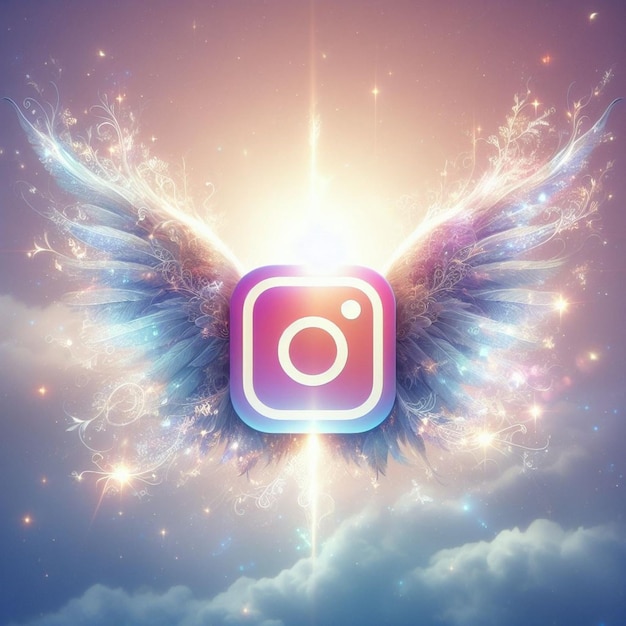 Logotipo encantador do Instagram uma ilustração celestial com asas etéreas poeira de estrelas e pastel suave