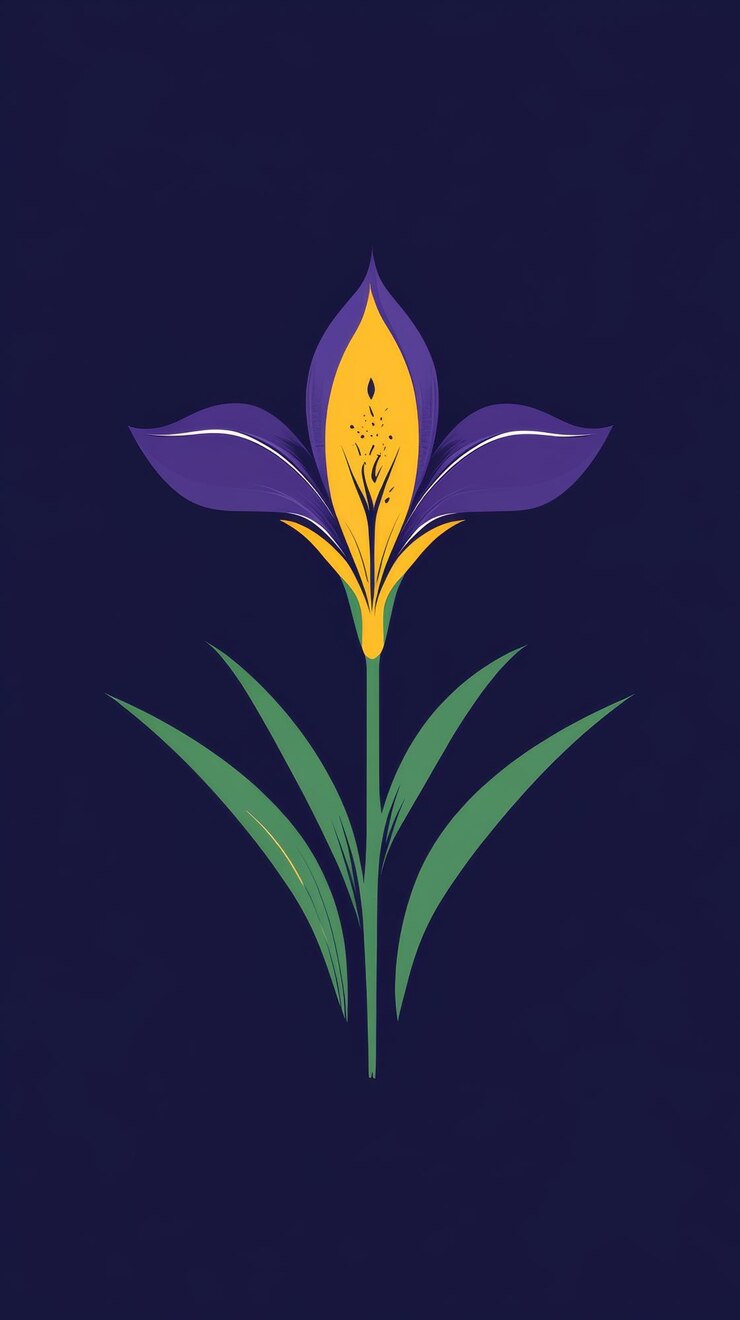 Foto logotipo estilizado de flor de iris con elementos de ciencia y tecnología para biología o educación ia generativa