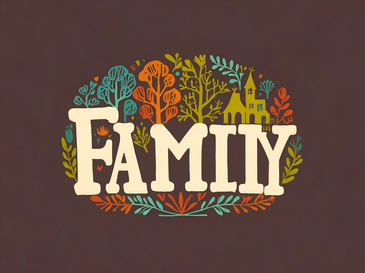 un logotipo para la familia está en un fondo marrón estilo retro