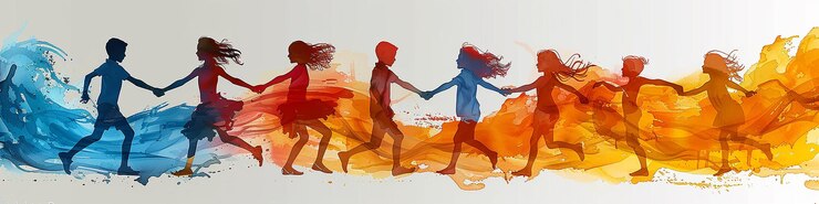 Foto logotipo de la fiesta del día de la amistad con silueta de niños