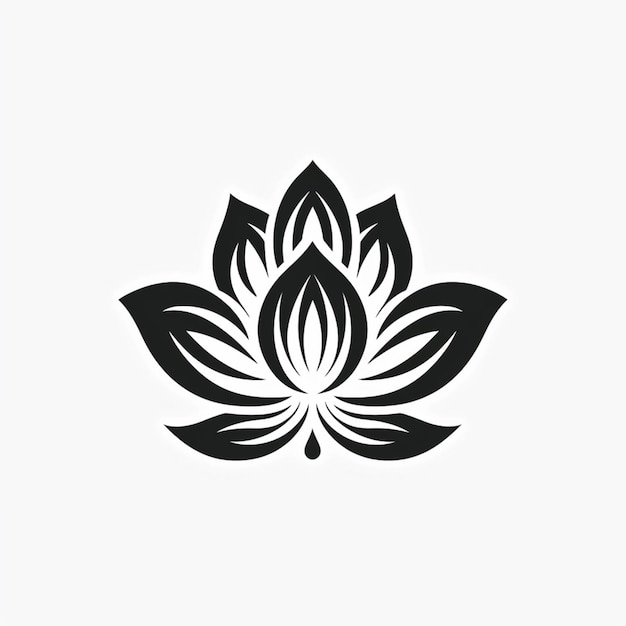 Un logotipo de flor de loto blanco y negro en un fondo blanco