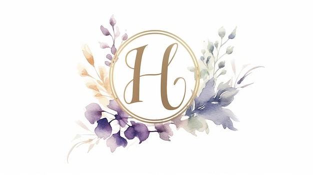 Foto logotipo floral dorado de acuarela para la inicial h decoración de flores suaves sobre fondo blanco