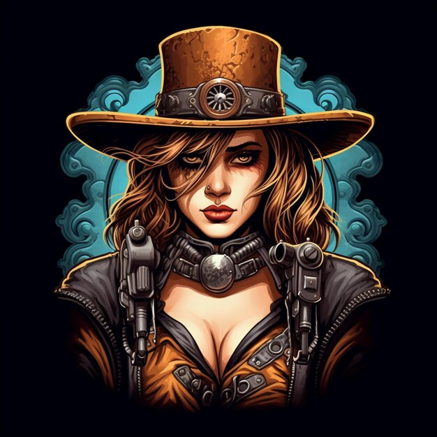 logotipo de gángster de mujer steampunk con sombrero