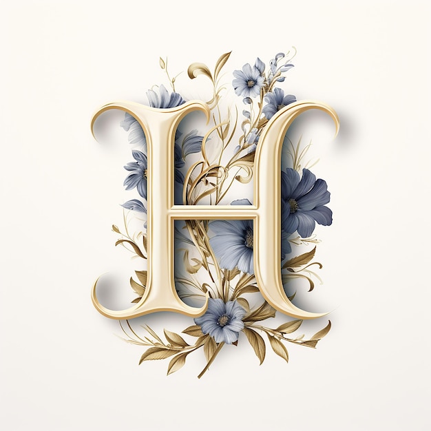 Logotipo genérico de luxo floral com letra H com composição dourada