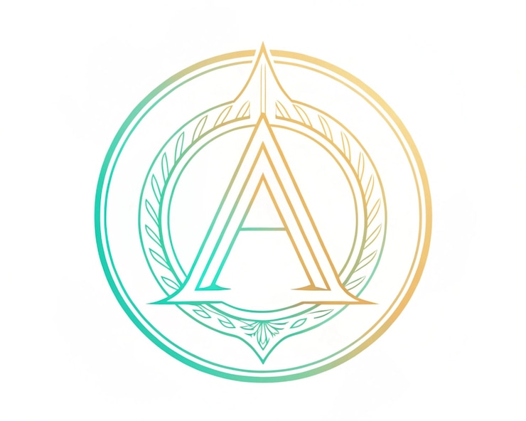 Foto logotipo geométrico abstracto en colores vibrantes y texturas metálicas con líneas afiladas círculos