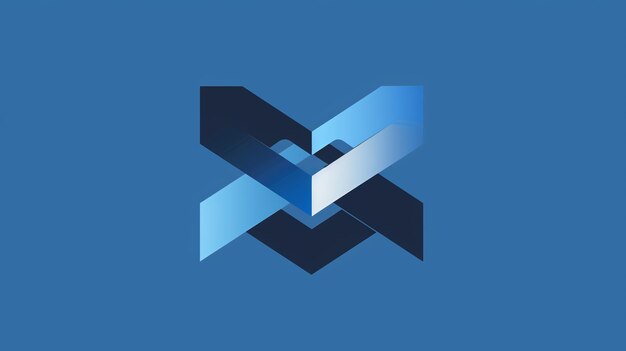 Logotipo geométrico abstracto con formas azules y negras sobre un fondo azul