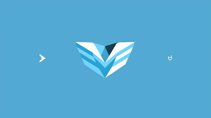 Foto logotipo geométrico azul y blanco sobre un fondo azul