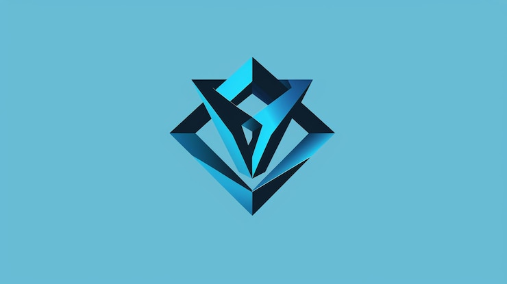 Foto un logotipo geométrico azul y negro en forma de estrella sobre un fondo azul claro
