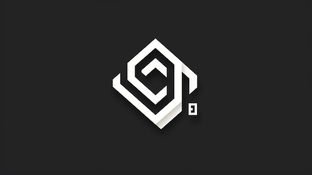 Un logotipo geométrico blanco sobre un fondo negro
