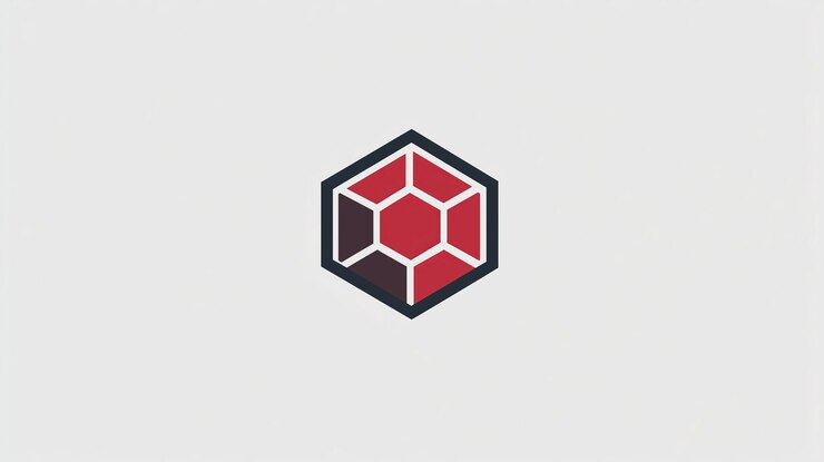 Foto logotipo geométrico contemporáneo con forma roja hexagonal