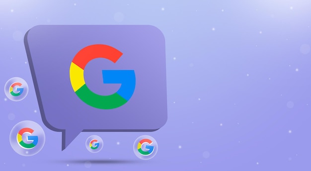 Logotipo de Google en bocadillo con burbujas y logotipo alrededor de 3d