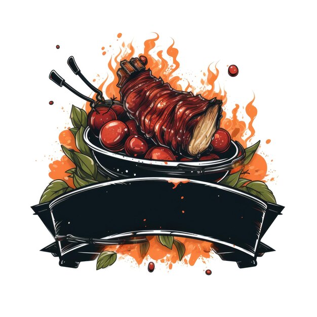 logotipo gráfico de bbq con fuego en fondo blanco