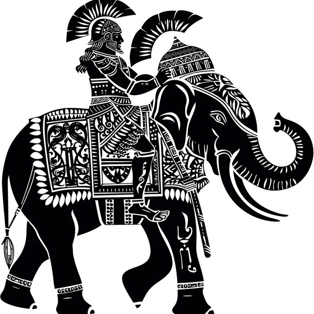 Foto logotipo guerreiro cartaginês com um elefante de guerra uma camiseta de expressão severa arte de design de colagem de tatuagem