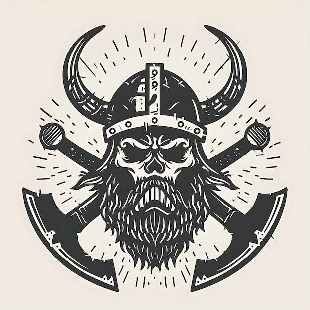 Logotipo del guerrero vikingo con hachas y casco con cuernos para la camiseta D Diseño CNC de tinta de tatuaje