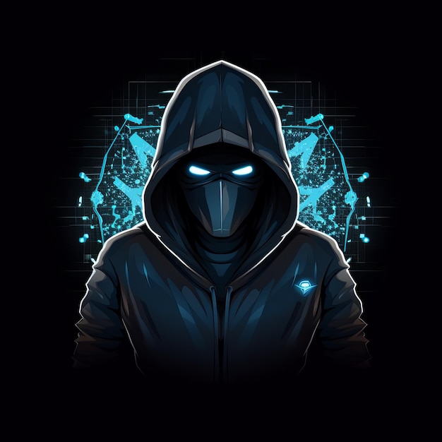 con el logotipo de un hacker encapuchado