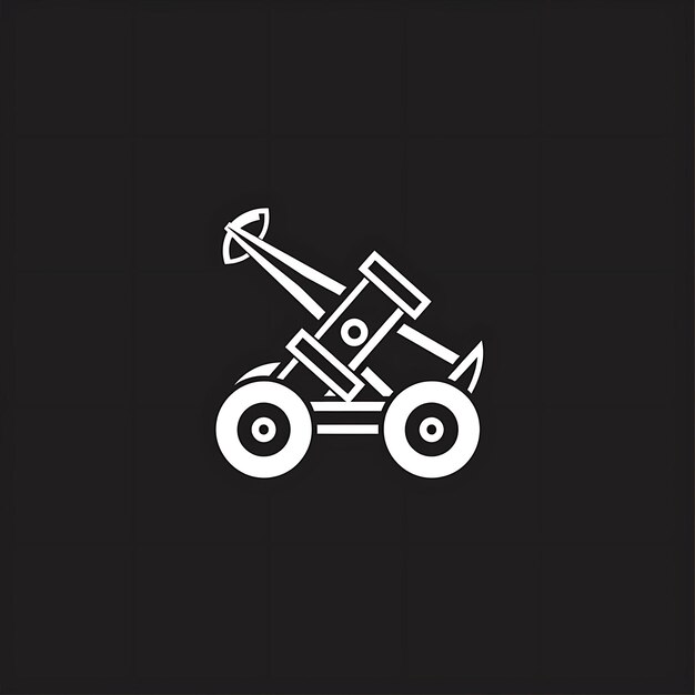 Logotipo histórico de catapulta con brazo y ruedas para decoración Wi T-shirt tinta de tatuaje contorno CNC simple