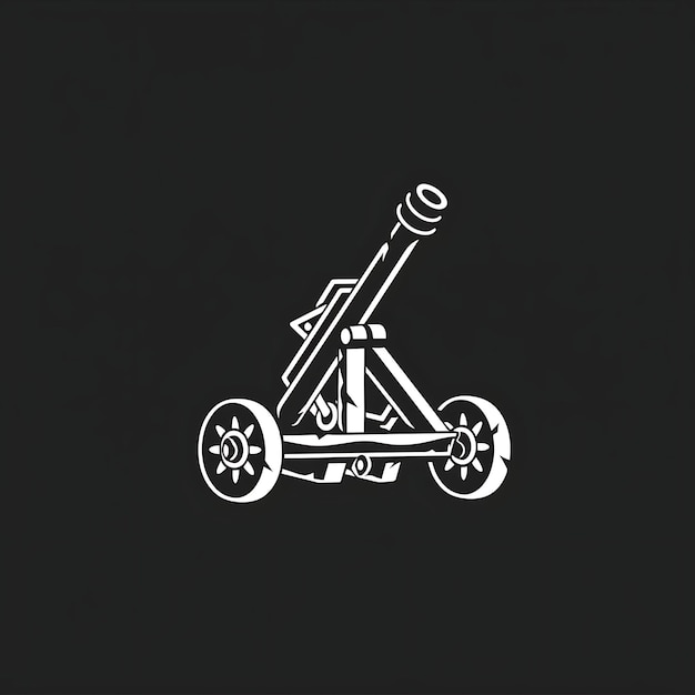 Foto logotipo histórico de catapulta con brazo y ruedas para decoración wi t-shirt tinta de tatuaje contorno cnc simple