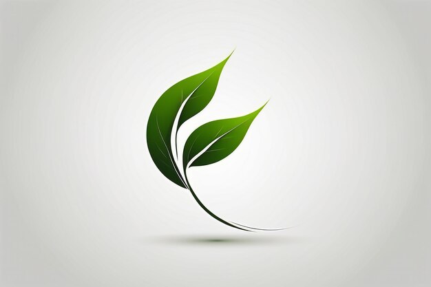 Foto logotipo de hoja verde con forma simple y vena en estilo minimalista