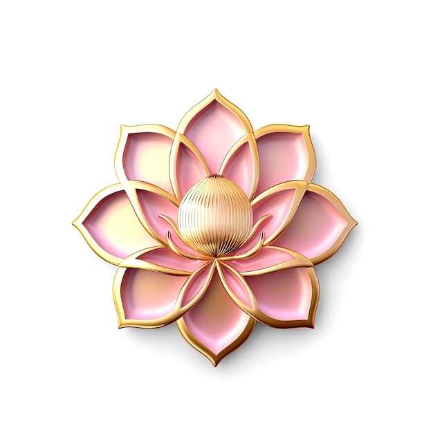 Logotipo de icono de flor de loto colorido dorado y rosa sobre fondo blanco IA generativa