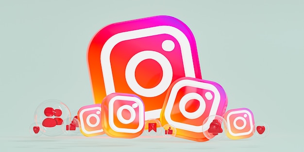 Logotipo de ig de vidrio acrílico de instagram e iconos de redes sociales con espacio de copia