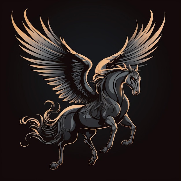 Foto el logotipo de la imagen de pegasus en fondo negro