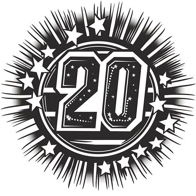 Logotipo de la insignia del 20o aniversario con un 20 estilizado en el collage central Concepto de diseño creativo simple